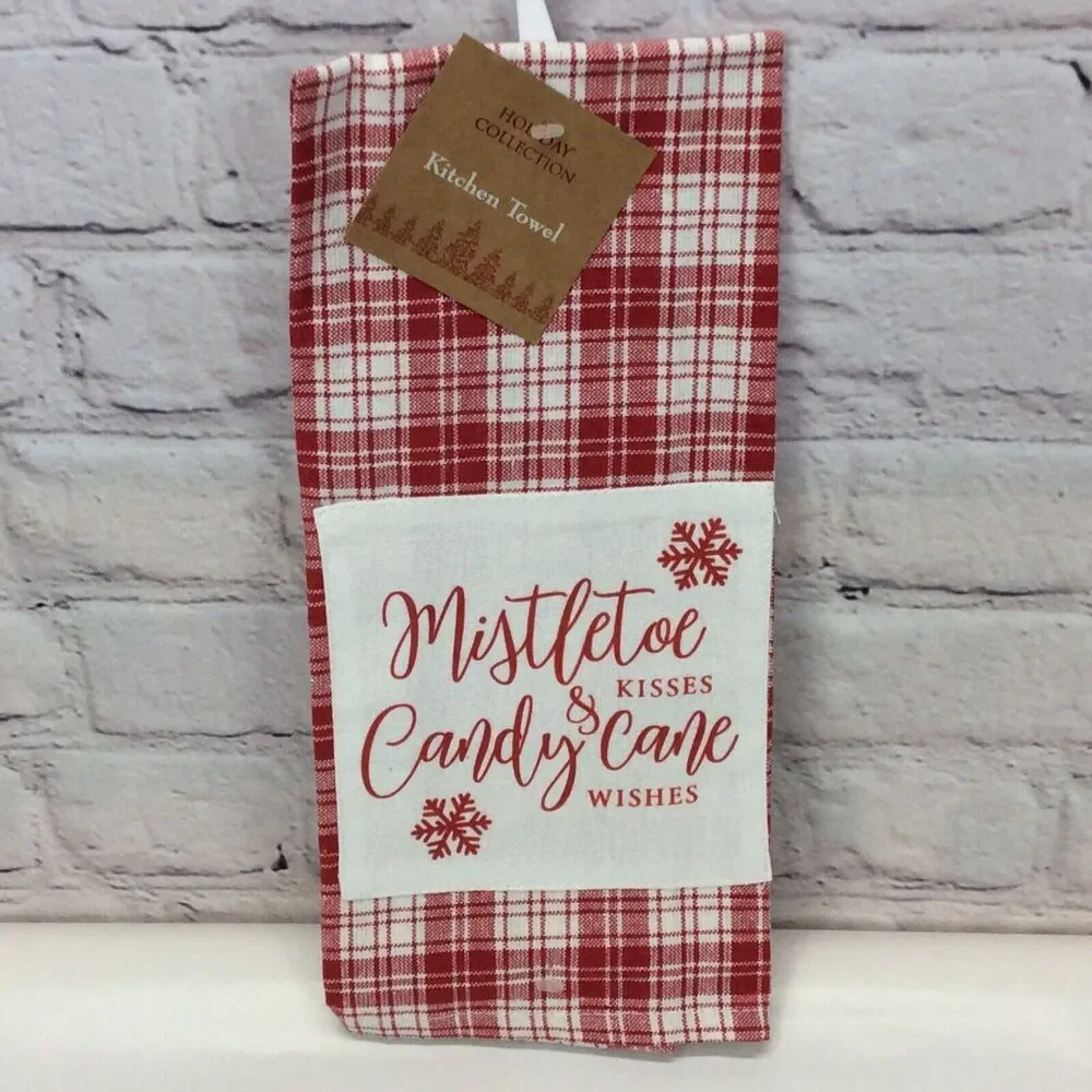 Christmas Red & White Plaid 3 Pc Kitchen Set Dish Towel/Pot Holder/Oven Mitt NWT
